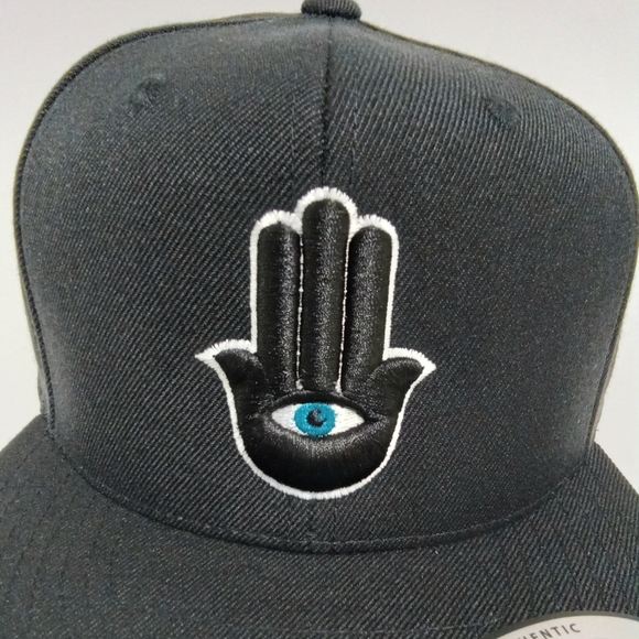 Hamsa Hand 3rd Eye 3D Embroidered Black Snapback Hat Flat Bill 6 Panel Yupoong - Picture 8 of 10